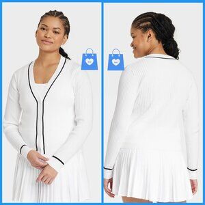 XXL - Womens Tipped Ribbed Cardigan Sweater - All In Motion - White